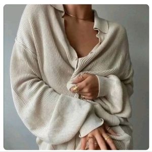 Free People Cream Ribbed Sweater